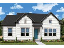 Charming, new construction home with a light blue front door, light-colored siding, and attractive landscaping at 340 Trailmore Ln, Summerville, SC 29486