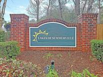 Lakes of Summerville community sign with brick pillars and manicured landscaping at 123 Lynches River Dr, Summerville, SC 29485