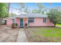 Charming single-story pink home with a welcoming front entrance and well-maintained lawn at 1514 Patterson Ave, Charleston, SC 29412