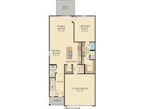 First floor floor plan including kitchen, dining room, living room, owner's suite and 2-car garage at 602 Quiet Valley Rd, Summerville, SC 29486