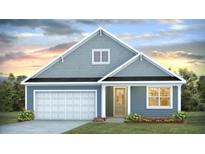 Charming blue two-story home with a manicured lawn and an attached garage at 139 Lilac Grove Way, Summerville, SC 29486
