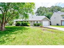 Charming single-story home featuring a well-manicured lawn, lush landscaping, and inviting curb appeal at 209 Apache Dr, Summerville, SC 29483