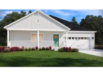 Charming single-story home featuring a welcoming front porch and attached two-car garage at 424 Radiant Blue Way, Summerville, SC 29486
