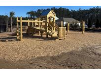 Community playground featuring wooden play structure with slides, climbing areas, and wood chip ground cover at 2140 Macallan Blvd, Ravenel, SC 29470
