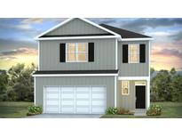 Charming two-story home with gray siding, black shutters and a two car garage in a landscaped setting at 6039 Savy Ct, Ravenel, SC 29470