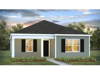 Charming single-story home with gray siding, black shutters, and a well-manicured lawn at 103 River Hill Rd, Goose Creek, SC 29445