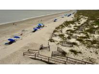 Expansive sandy beach with dunes, umbrellas and boardwalk access at 311 Seascape (Share G), Isle of Palms, SC 29451