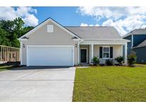 Charming single-Gathering home showcasing a two-car garage and a well-maintained front lawn and traditional design at 153 Royal Cainhoy Way, Huger, SC 29450