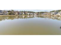 Scenic view of a calm pond surrounded by well-maintained homes in a peaceful community at 4850 Habersham Ln, Summerville, SC 29485