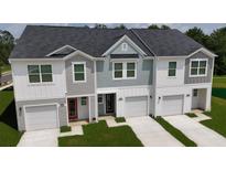 New townhomes featuring varied siding, dark roofing, attached garages, and manicured lawns at 495 Colchester Ct, Moncks Corner, SC 29461