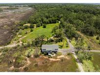 An aerial view of the charming home featuring serene natural surroundings with lush green trees and marshland at 3810 Marshfield Rd, Johns Island, SC 29455