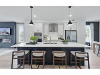Bright kitchen featuring an island with seating, stainless steel appliances, and modern pendant lighting at 540 Scholar Way, Summerville, SC 29486