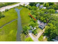 Aerial view of charming home nestled among lush trees, with water views and nearby highway access at 1915 Quitman St, North Charleston, SC 29405