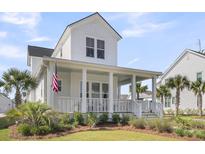 Charming two-story home boasts a welcoming front porch, lush landscaping, and a patriotic American flag at 3769 Summerton St, Mount Pleasant, SC 29466