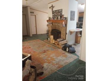 Cozy living room featuring a fireplace and a large area rug at 5084 Beaver Dam Way, Bessemer City, NC 28016