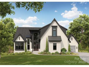 Stunning two-story modern farmhouse with black trim, white siding, and lush landscaping at Lot 7 Hamlin Rd # 7, Fort Mill, SC 29715
