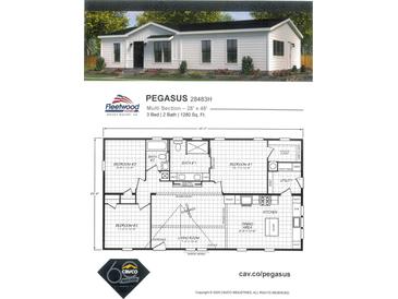 3 bed, 2 bath manufactured home floor plan, showing kitchen, living room, and bedrooms at 116 River Ridge Ln, Hickory, NC 28601