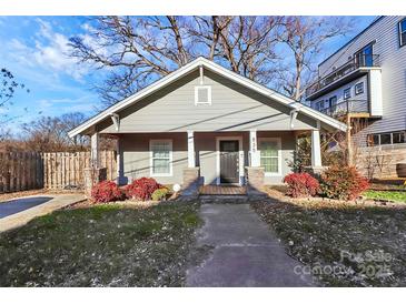 Charming gray craftsman home with stone accents and landscaping at 835 Belmont Ave, Charlotte, NC 28205