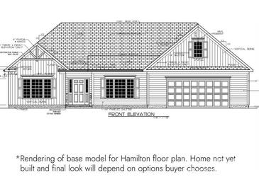 Home exterior rendering shows a ranch style house with a two-car garage at 142 Falls Leaf Dr, Troutman, NC 28166