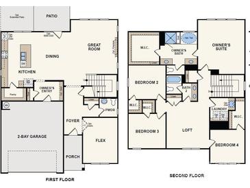 Two-story home floor plan showcasing a spacious layout with 4 bedrooms, a loft, and a 2-bay garage at 4790 North Wynswept Dr, Maiden, NC 28650