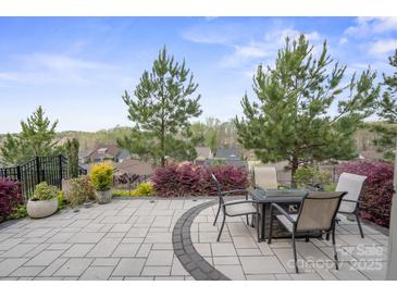 Spacious patio area with elegant stone pavers, a fire pit, and scenic neighborhood views at 6289 Raven Rock Dr, Denver, NC 28037