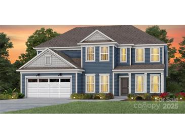 Two-story home with gray siding, white trim, and a three-car garage at 3539 Rapport Ct # 022, Lancaster, SC 29720