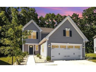 Two-story gray house with white trim, two-car garage, and walkway at 1163 Ryan Meadow Dr, Monroe, NC 28110