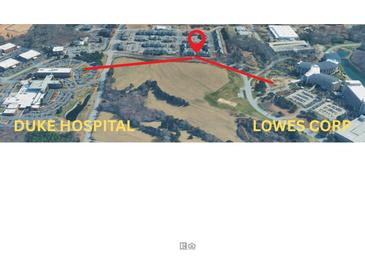 Aerial view showing the proximity to Duke Hospital and Lowe's Corporation at 128 Steinbeck Way # E, Mooresville, NC 28117