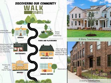 Community map highlighting nearby schools, restaurants, parks, breweries, grocery stores, and science centers at 216 Gilead Rd, Huntersville, NC 28078