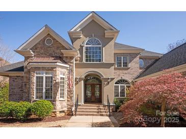 Stunning home with stone and stucco facade, beautiful windows, and lush landscaping at 9901 Strike The Gold Ln, Waxhaw, NC 28173