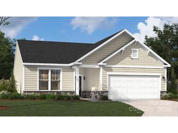 Charming single-story home featuring stone accents, neutral siding, and an attached two-car garage at 4035 Vista Pine Dr, Charlotte, NC 28215