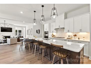 Bright, open-concept kitchen with a large marble island, modern lighting, and stainless steel appliances at 2208 Indigo Branch Rd, Indian Land, SC 29707