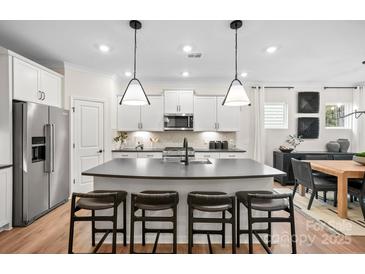 Modern kitchen with a large island, pendant lighting, and stainless steel appliances at 5220 Hatcher Creek Rd # 56, Charlotte, NC 28215