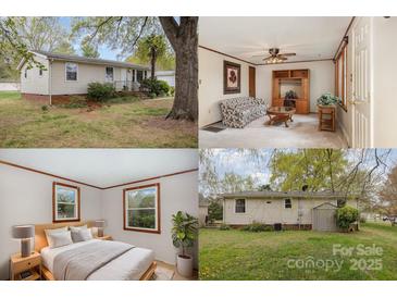 Property collage showcasing the home's exterior, bedroom and living area at 3660 Fieldcrest Nw Cir, Concord, NC 28027