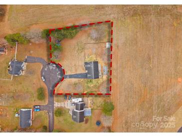 An aerial shot reveals property lines and their relation to neighboring homes at 134 Falling Leaf Ln, Statesville, NC 28677