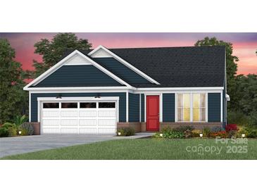 New construction showing charming elevation with a garage and brick accents, including manicured lawn and landscape at 1016 Kinship Dr # 119, Lancaster, SC 29720