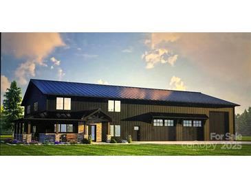 Exterior rendering of a modern farmhouse with a dark metal roof and stone accents at 121 Winners Cir # 2, Mooresville, NC 28117