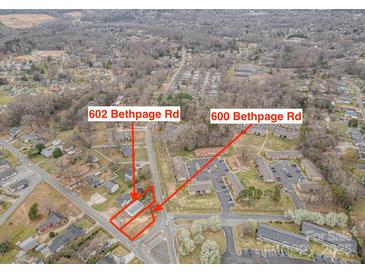 Aerial view of two properties, 600 and 602 Bethpage Rd, in a neighborhood setting at 602 Bethpage Rd, Kannapolis, NC 28081