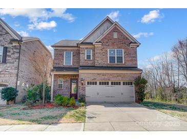 Charming brick two-story home with a well-manicured lawn and a two-car garage, creating curb appeal at 8513 Garden View Dr, Charlotte, NC 28277