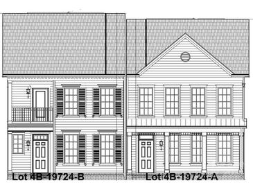 Detailed illustration of the exterior elevation, showcasing the architectural design and facade of the property at 19724-B School St, Cornelius, NC 28031