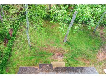 Aerial view of a large backyard featuring mature trees and green grass at 6628 Cool Water Ct, Charlotte, NC 28215