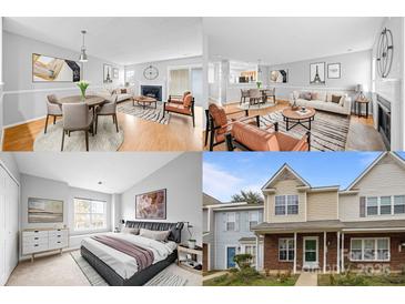 Inviting living area boasts hardwood floors, a fireplace, and ample natural light, creating a warm and welcoming atmosphere at 7707 Petrea Ln, Charlotte, NC 28227