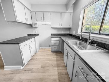 Well-lit kitchen featuring neutral cabinets, countertops, and updated stainless steel faucet and sink at 4814 Spring Lake Dr # B, Charlotte, NC 28212