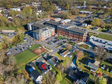 Aerial view of neighborhood including charming home with convenient parking and downtown amenities at 4 Short St, Belmont, NC 28012