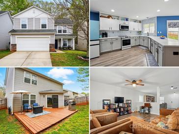 Real estate photo collage showcasing the exterior, kitchen, backyard, and living room at 4919 Manchineel Ln, Monroe, NC 28110