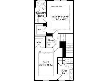 Second story floor plan featuring an owner's suite with tray ceilings and an additional suite with bathroom at 14034 Felix Ln # 2, Charlotte, NC 28277