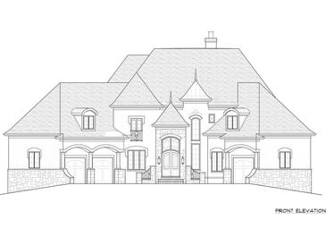 An elevation view illustration of a luxury home featuring stone accents, arched entry, and dormer windows at 8100 Skye Knoll Dr # 144, Waxhaw, NC 28173