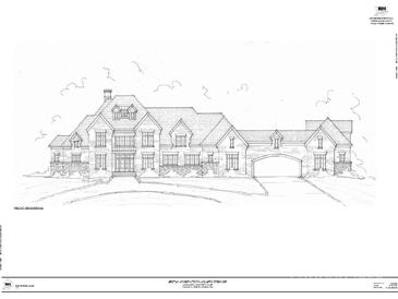 Detailed front elevation of a luxurious, two-story home with a multi-car garage and classic architectural design at 8710 Chewton Glen Dr, Waxhaw, NC 28173