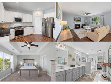 Collage of home interior showcasing the kitchen, living room, main bedroom, and bathroom at 5035 Terrier Ln, Fort Mill, SC 29707