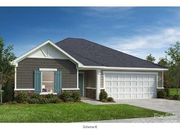 Charming one-story home with gray siding, stone accents, well-manicured lawn and a two car garage at Lot#82 Norwood Ct, Denver, NC 28037